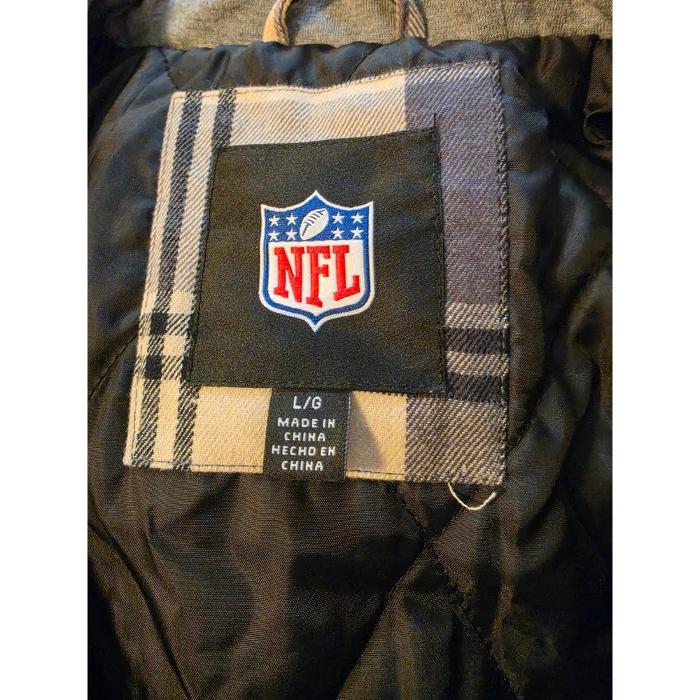 NFL Jacksonville Jaguars Mens Hooded Plaid Shirt Jacket Quilted Lined Grey Large - Picture 3 of 6